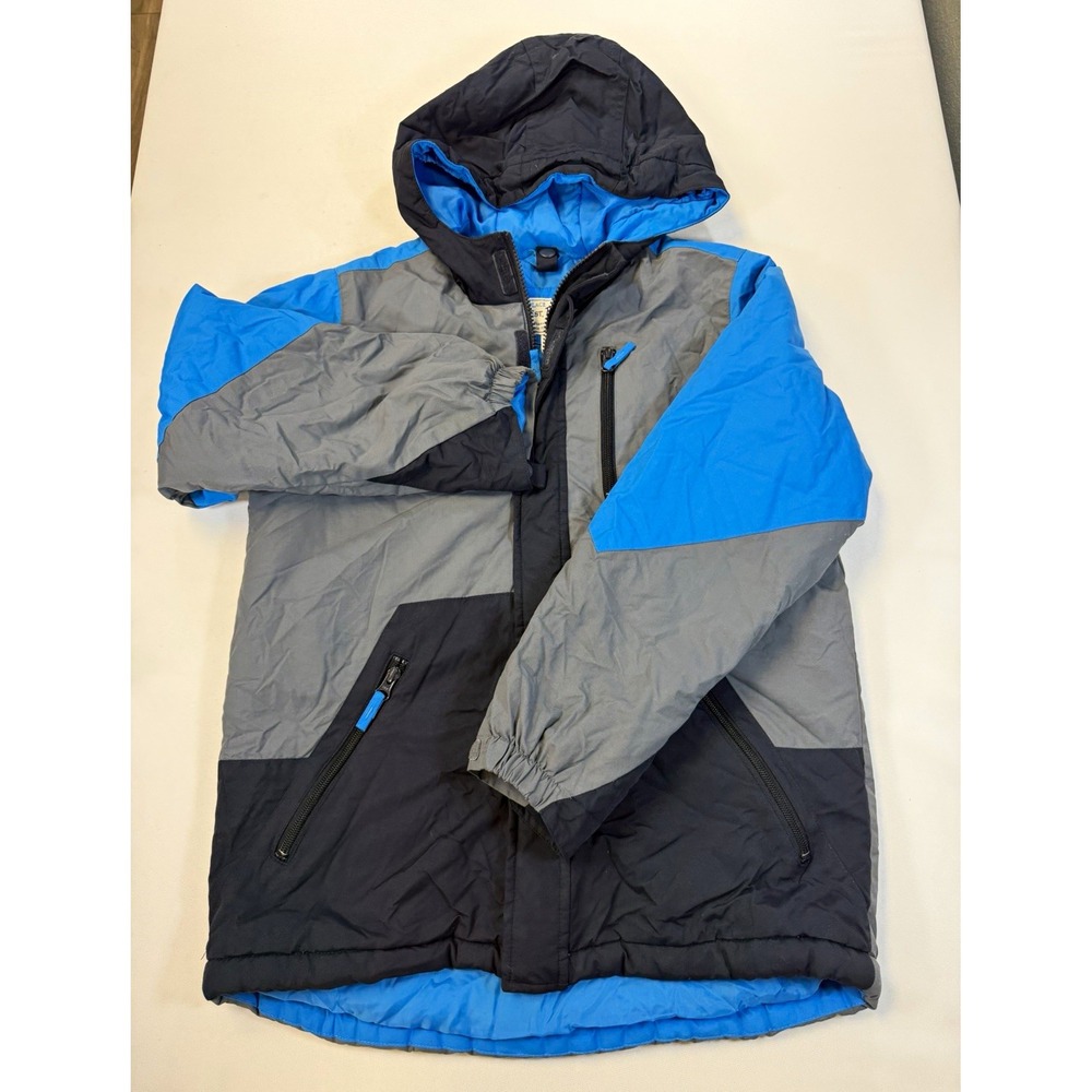 The Children's Place Boys L Puffer Jacket Hooded Insulated Colorblock Blue Zip
